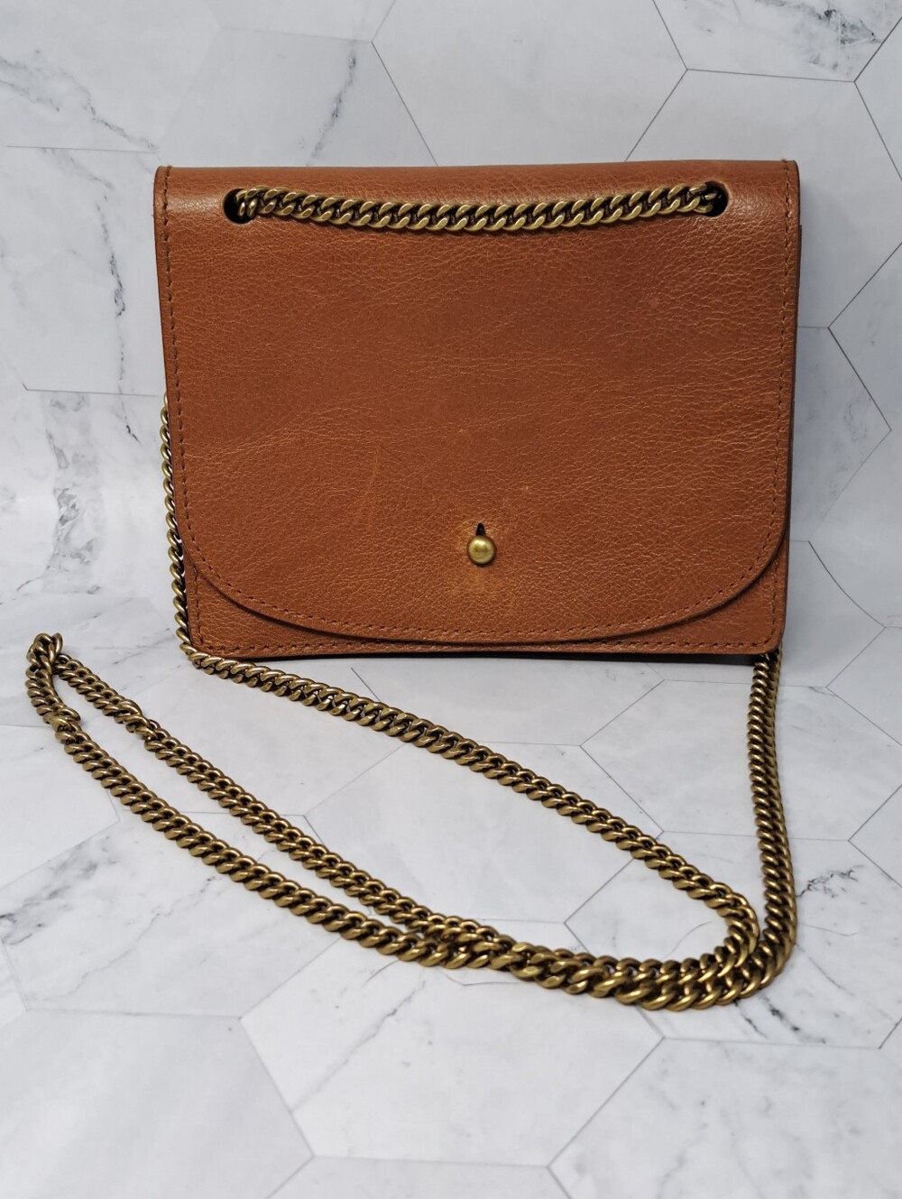 Madewell The Chain Crossbody Bag Brown Leather 5" X 6.5"